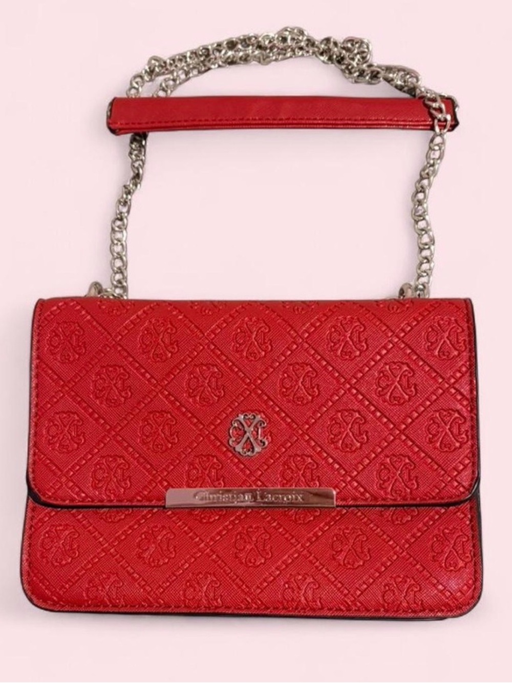 Christian Lacroix Red Quilted Shoulder Bag with Silver Chain